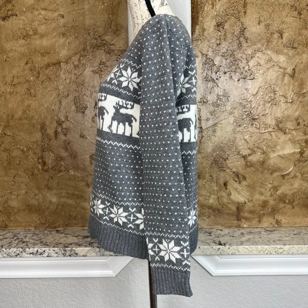 POL Anthropologie Sweater Women's M Knit‎ Fair Isle Snowflake Reindeer Christmas